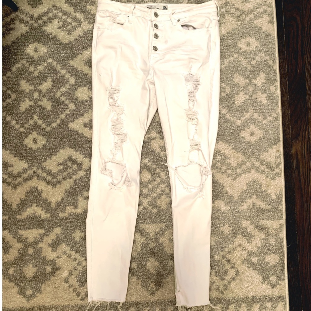 White A&F Distressed Skinny Jeans
